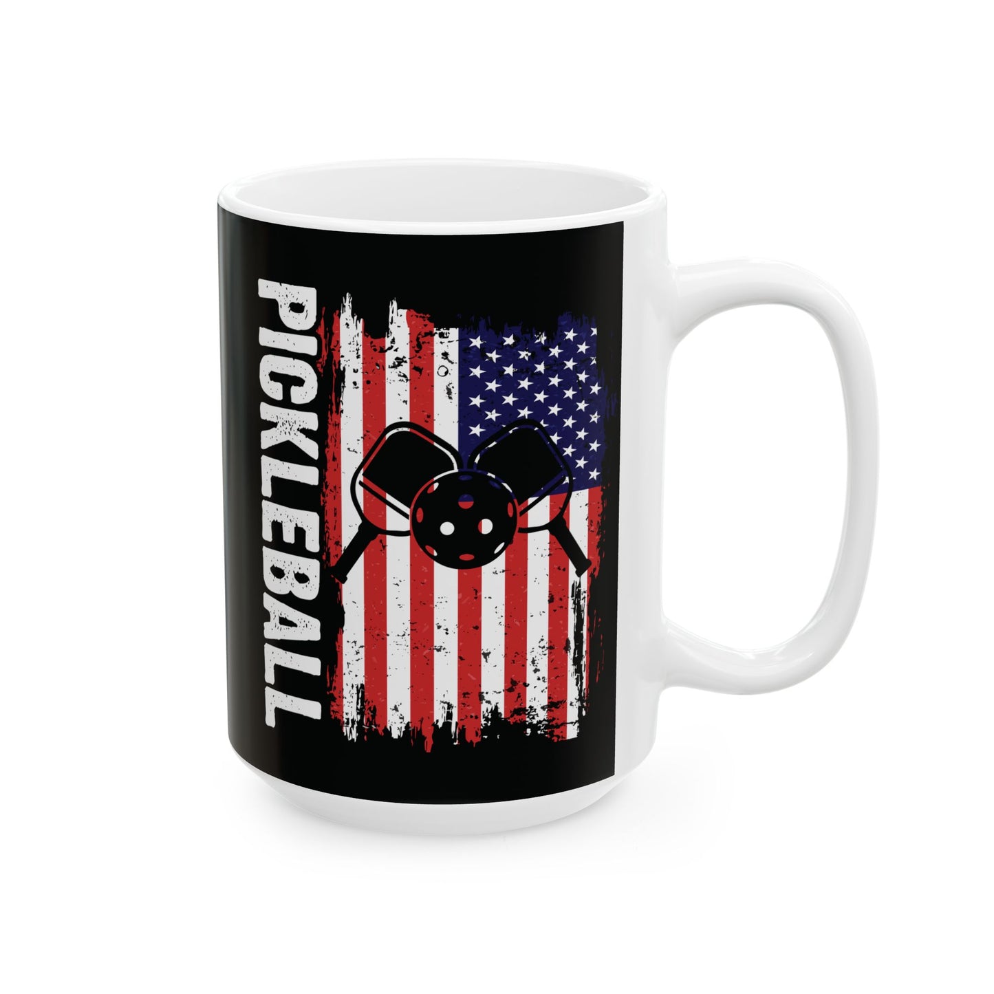 Pickleball Eye-Catching Mug - Pickleball with America Flag Black