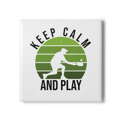 Pickleball Stylish Ceramic Coaster - Keep Calm and Play White