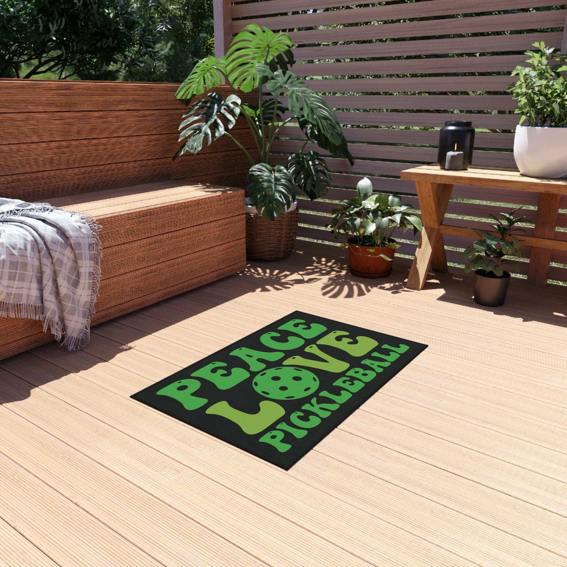 Pickleball Cheerful Outdoor Rug - Peace Love Pickleball