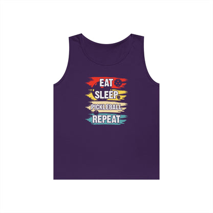 Men's Cool Pickleball Tank Top - Eat Sleep Pickleball Repeat Retro Purple