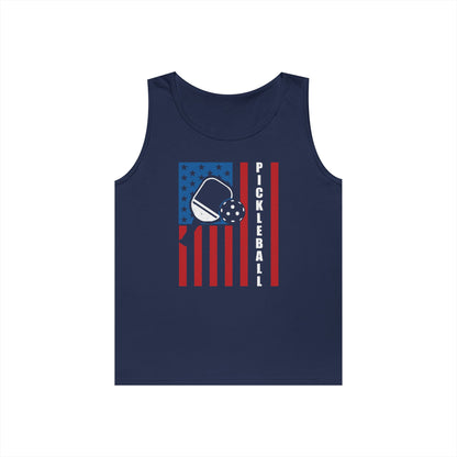 Men's Vibrant Pickleball Tank Top - Pickleball with American Flag Navy