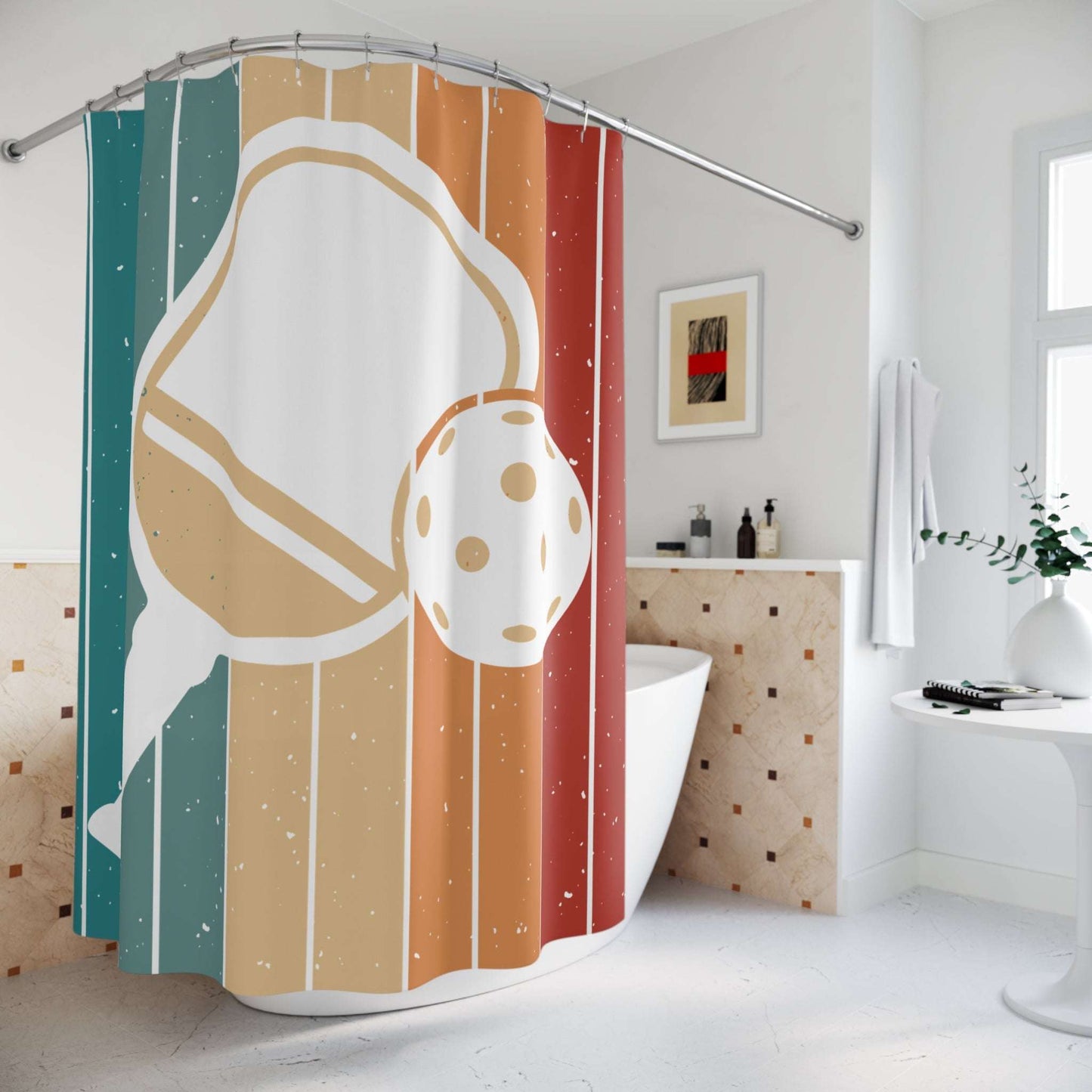 Pickleball Colorful Shower Curtain - Paddle and Ball