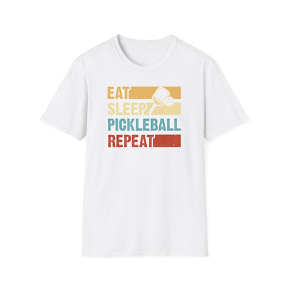 Women's Funny Pickleball T-Shirt - Eat Sleep Pickleball Repeat Retro White