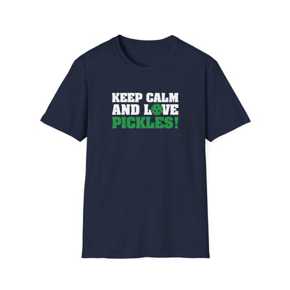 Men's Funny Pickleball T-shirt - Keep Calm and Love Pickles Navy