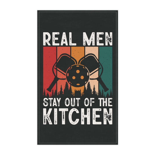 Pickleball Cool Tea Towel - Real Men Stay Out of the Kitchen Polyester