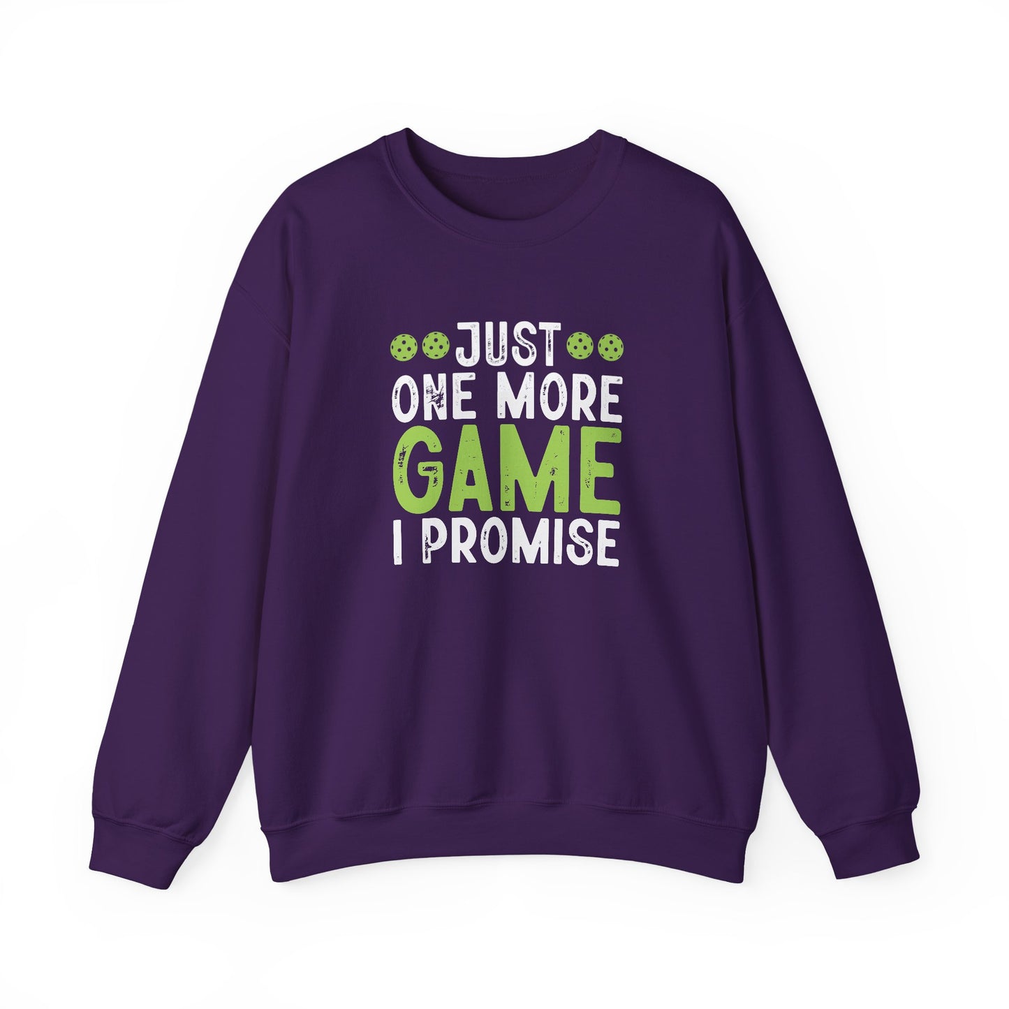 Men's Durable Pickleball Sweatshirt - Just One More Game I Promise Purple