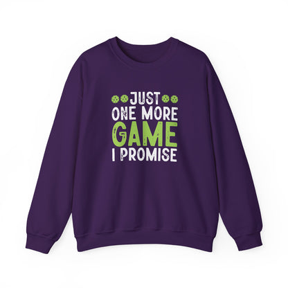 Men's Durable Pickleball Sweatshirt - Just One More Game I Promise Purple