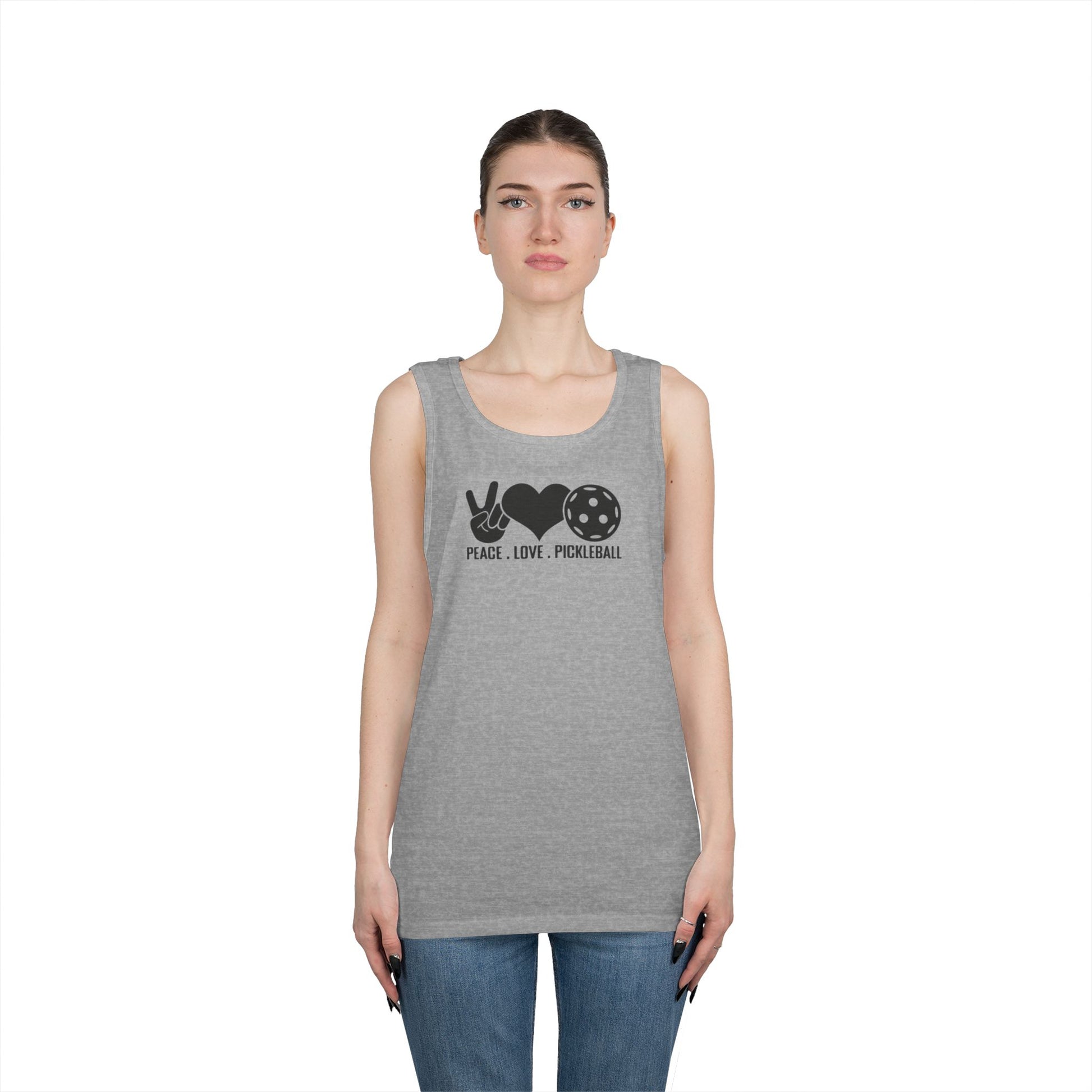 Women's Stylish Pickleball Tank Top - Peace, Love, Pickleball