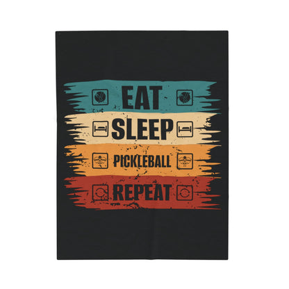 Pickleball Stylish Blanket - Eat Sleep Pickleball Repeat Retro Black