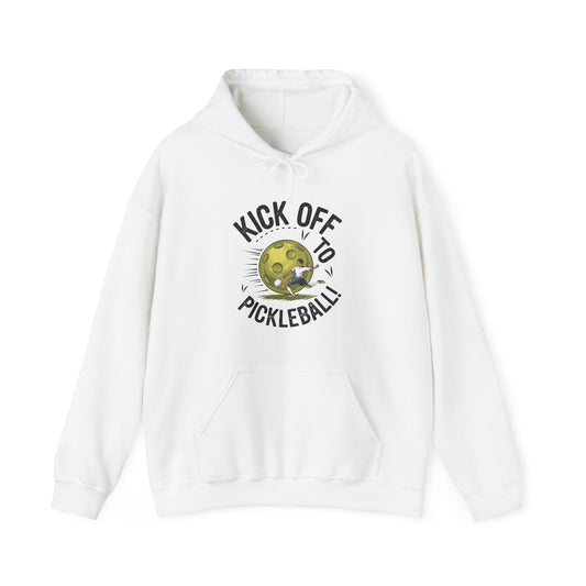 Men's Stylish Pickleball Hoodie - Kick Off to Pickleball White