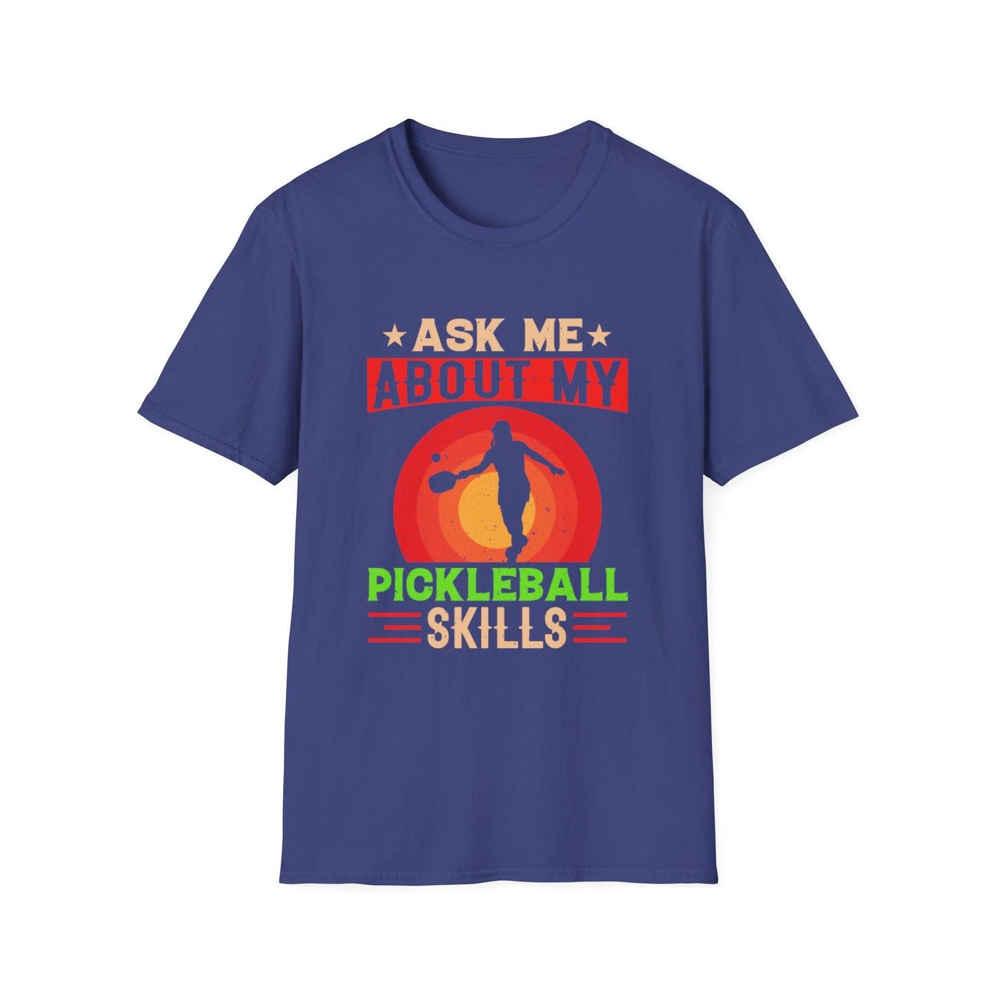 Men's Funny Pickleball T-Shirt - Ask Me About My Pickleball Skills Retro Blue