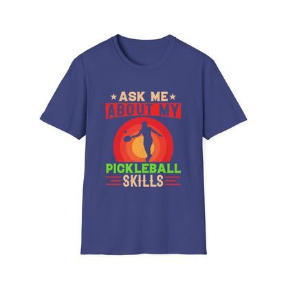 Men's Funny Pickleball T-Shirt - Ask Me About My Pickleball Skills Retro Blue