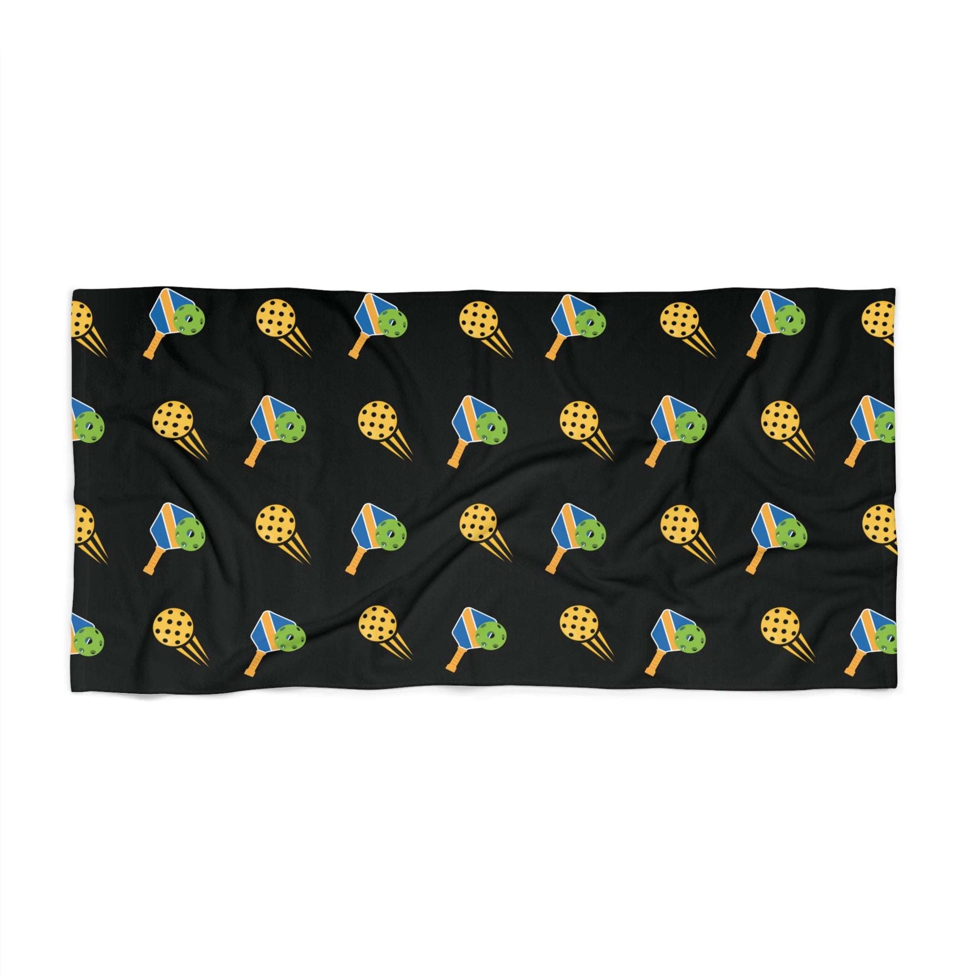 Pickleball Vibrant Beach Towel - Paddle and Ball Black
