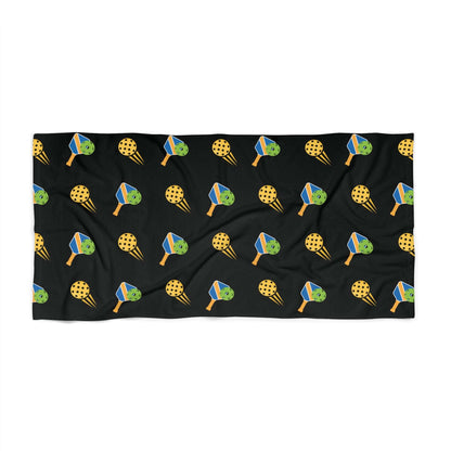 Pickleball Vibrant Beach Towel - Paddle and Ball Black
