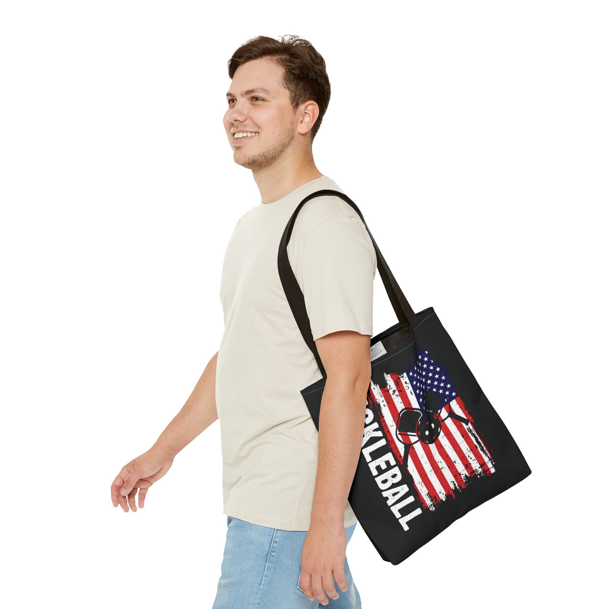 Pickleball Durable Tote Bag - Pickleball with American Flag