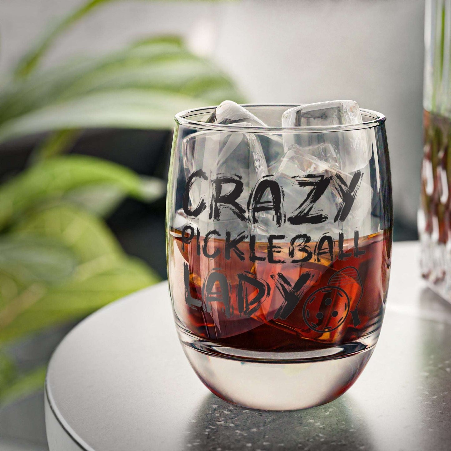 Pickleball Funny Whiskey Glass - Crazy Pickleball Lady