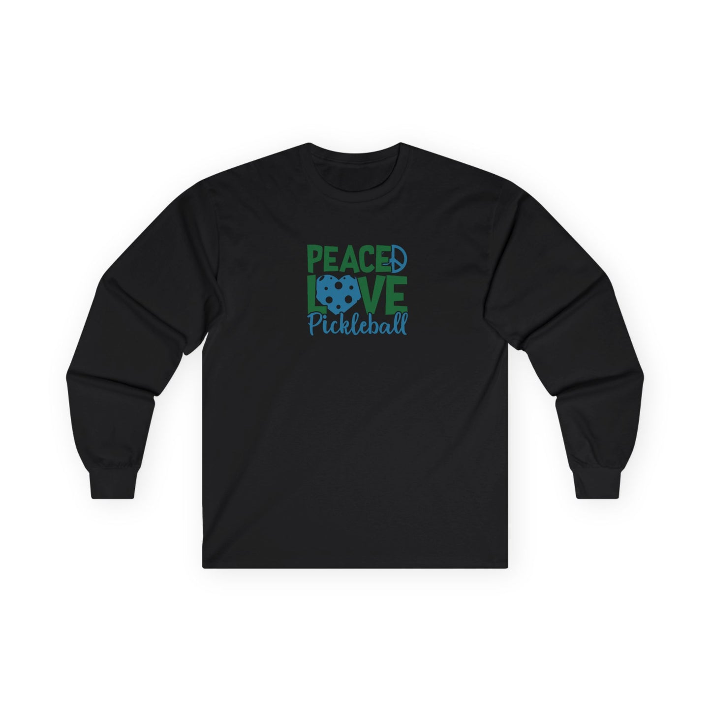 Women's Stylish Pickleball Long Sleeves top - Peace, Love, Pickleball Black