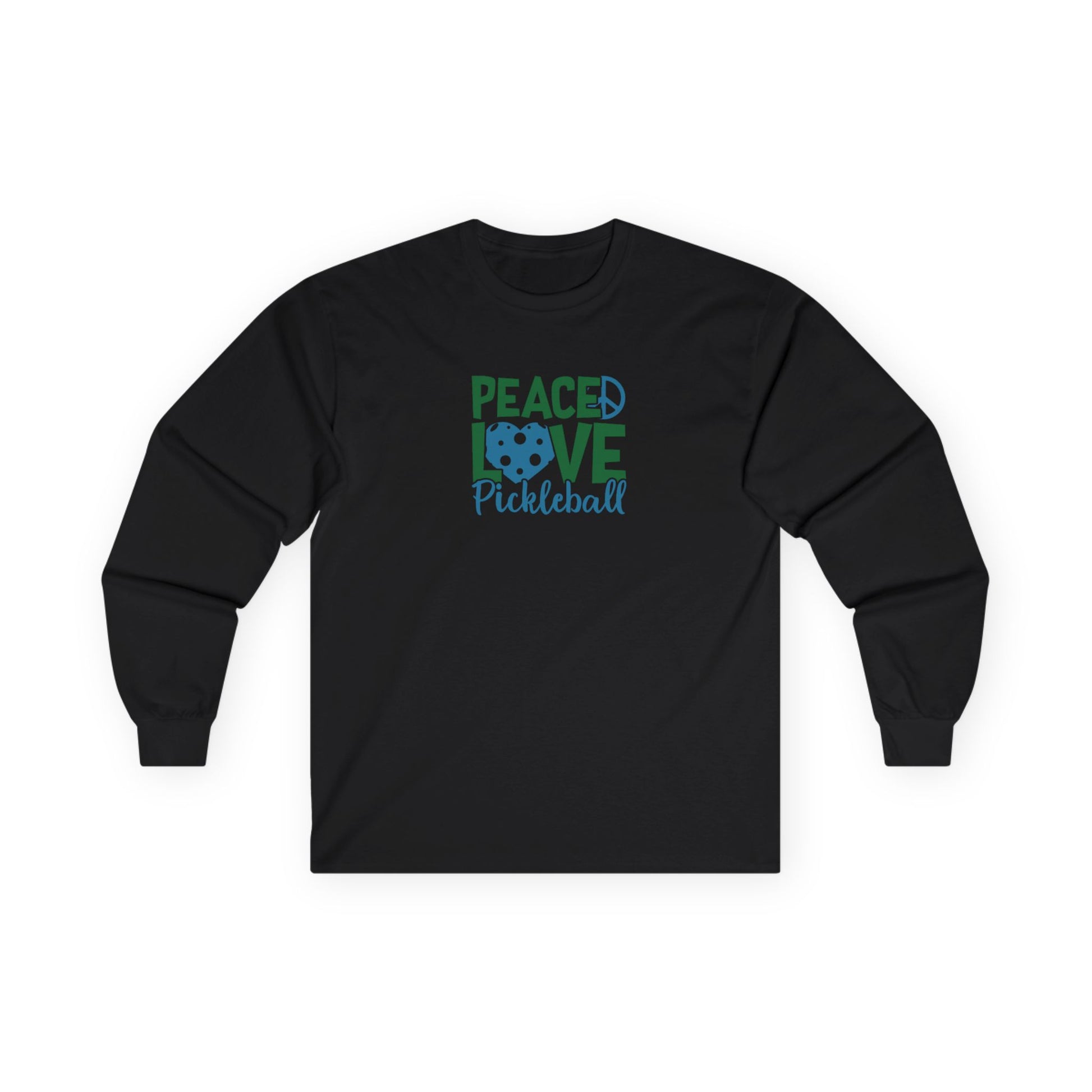 Women's Stylish Pickleball Long Sleeves top - Peace, Love, Pickleball Black