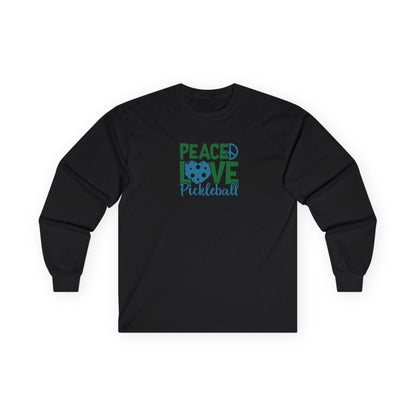 Women's Stylish Pickleball Long Sleeves top - Peace, Love, Pickleball Black
