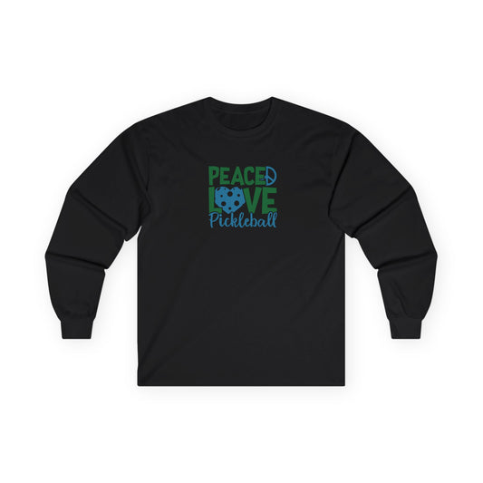 Women's Stylish Pickleball Long Sleeves top - Peace, Love, Pickleball Black