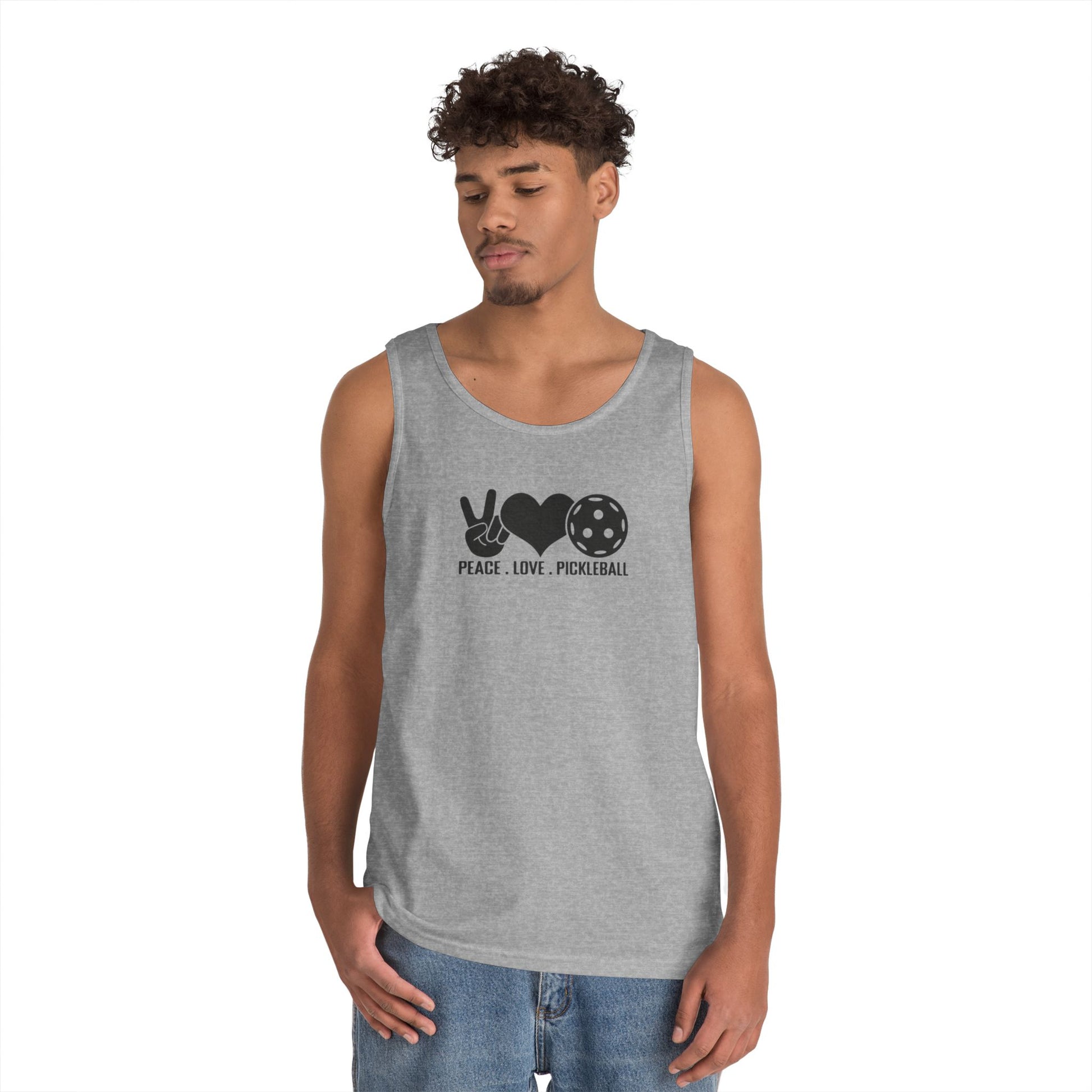 Men's Sporty Pickleball Tank Top - Peace, Love, Pickleball