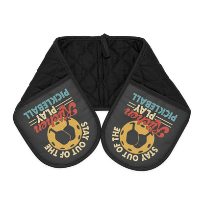 Pickleball Oven Mitts - Stay Out of the Kitchen Play Pickleball Retro Black