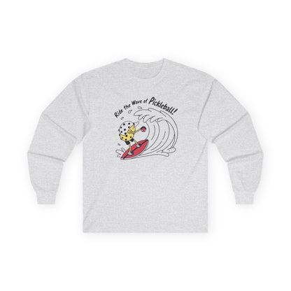 Men's Fun Pickleball Long Sleeves top - Ride the Wave of Pickleball Grey
