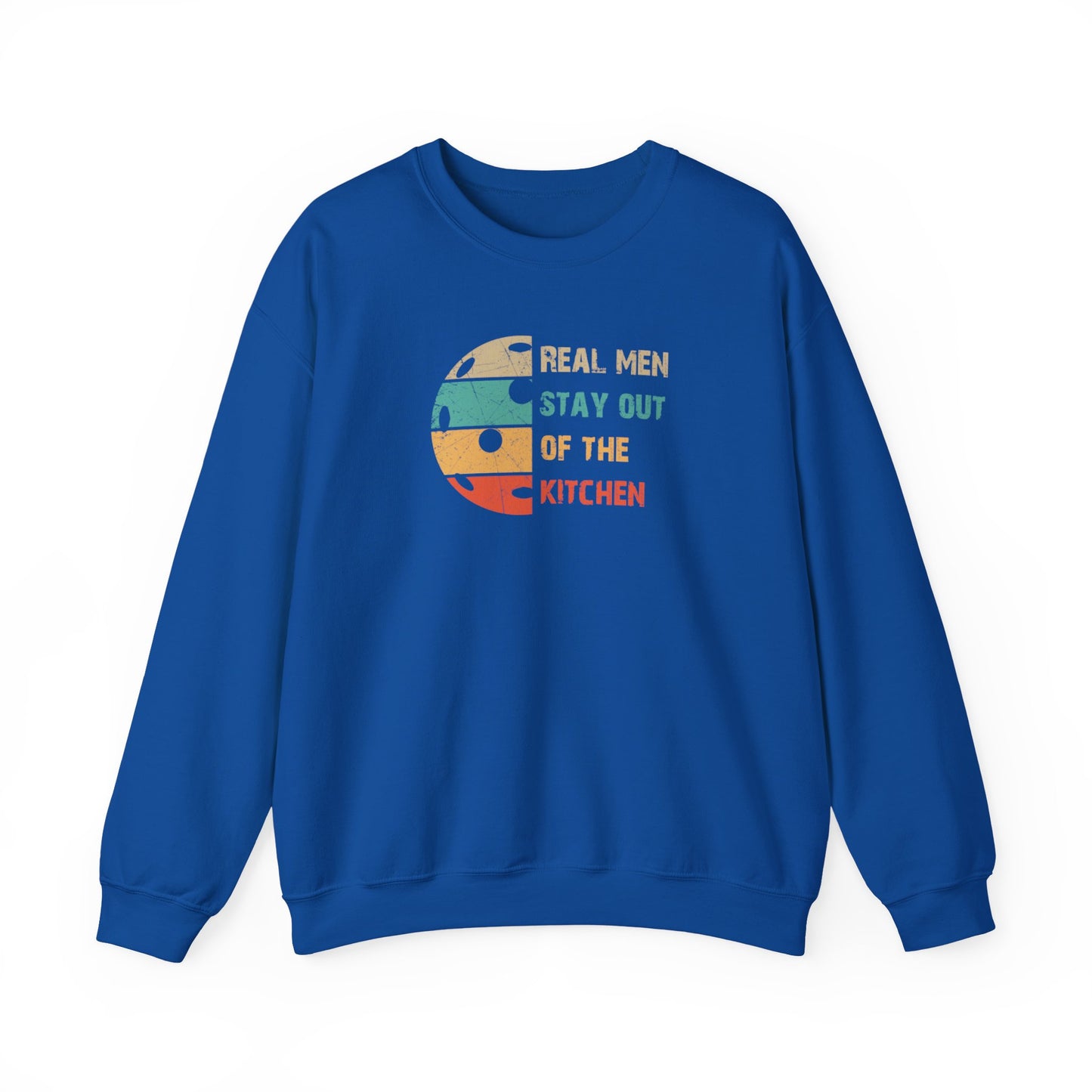 Men's Pickleball Sweatshirt - Real Men Stay Out of the Kitchen Retro Royal