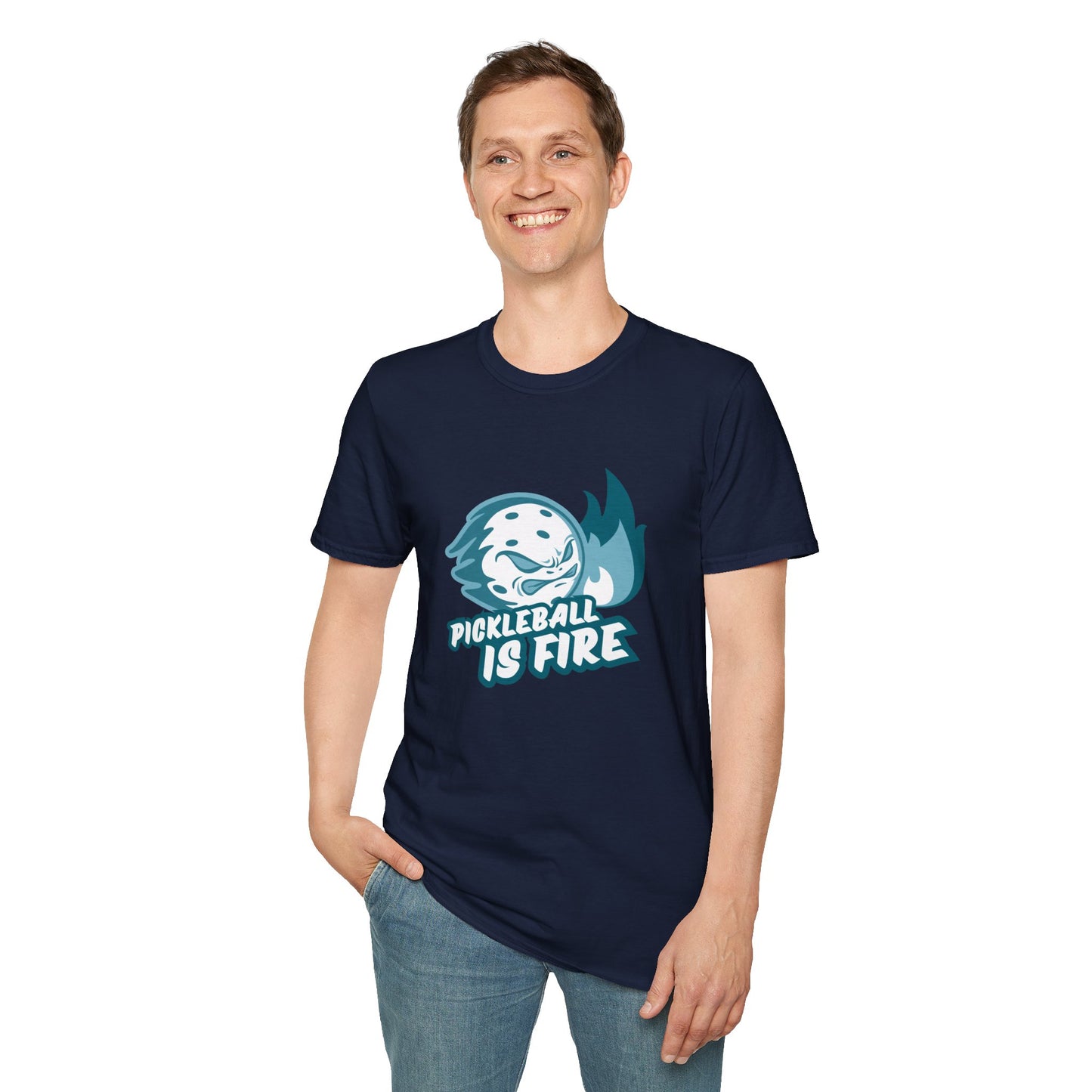 Men's Pickleball T-Shirt - Pickleball Is Fire Navy