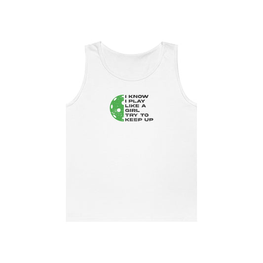 Women's Durable Pickleball Tank Top - Play Like a Girl Try to Keep Up White
