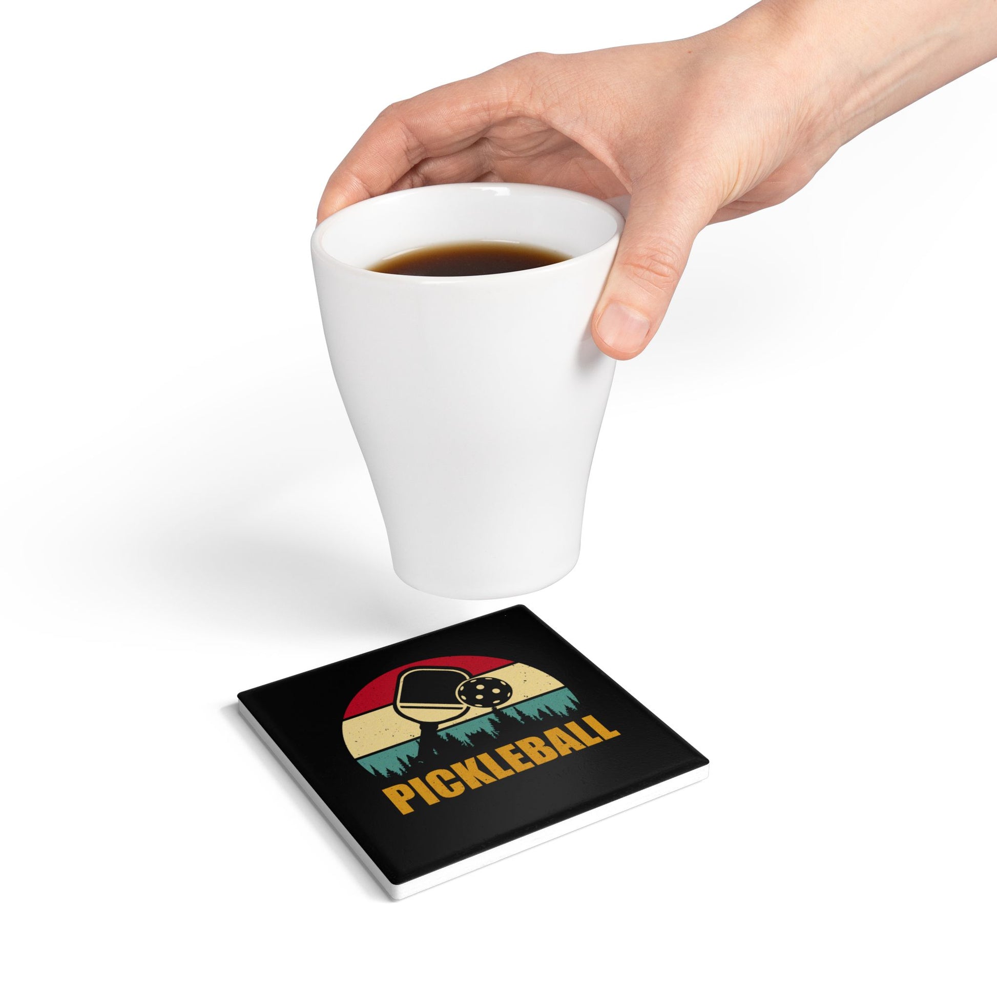 Pickleball Cool Ceramic Coaster - Pickleball Retro