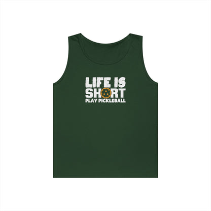 Men's Eye-Catching Pickleball Tank Top - Life Is Short Play Pickleball Green