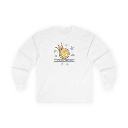 Men's Cute Pickleball Long Sleeves top - King of the Court White