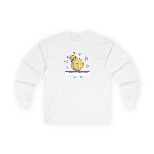 Men's Cute Pickleball Long Sleeves top - King of the Court White