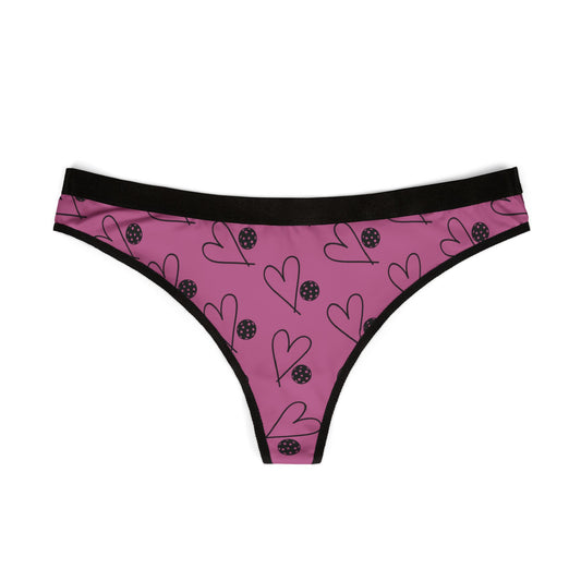 Women's Colorful Pickleball Thong - Heart and Ball Pink