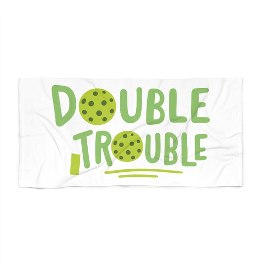 Pickleball Cute Beach Towel - Double Trouble White