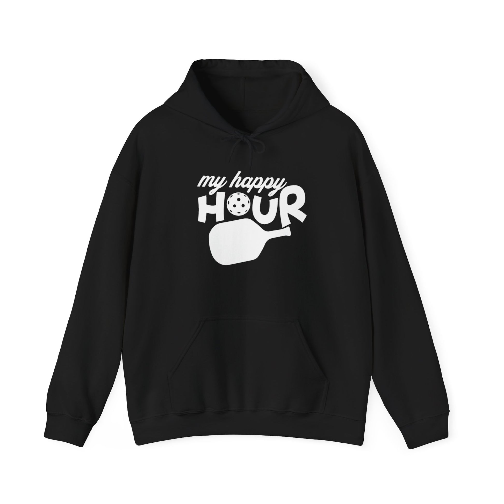 Men's Durable Pickleball Hoodie - My Happy Hour Black