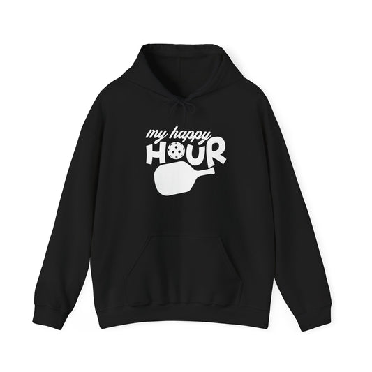 Men's Durable Pickleball Hoodie - My Happy Hour Black