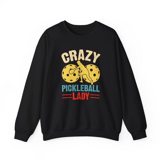 Women's Cool Pickleball Sweatshirt - Crazy Pickleball Lady Black