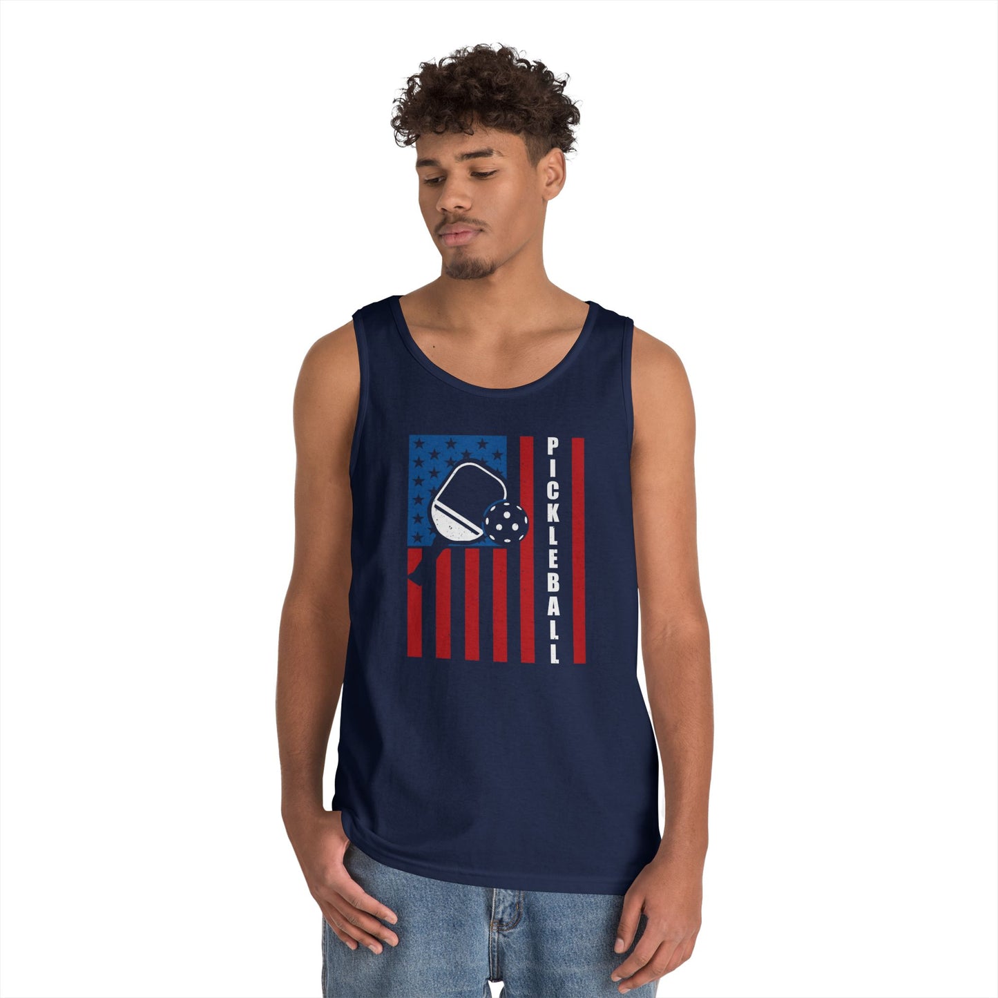 Men's Vibrant Pickleball Tank Top - Pickleball with American Flag