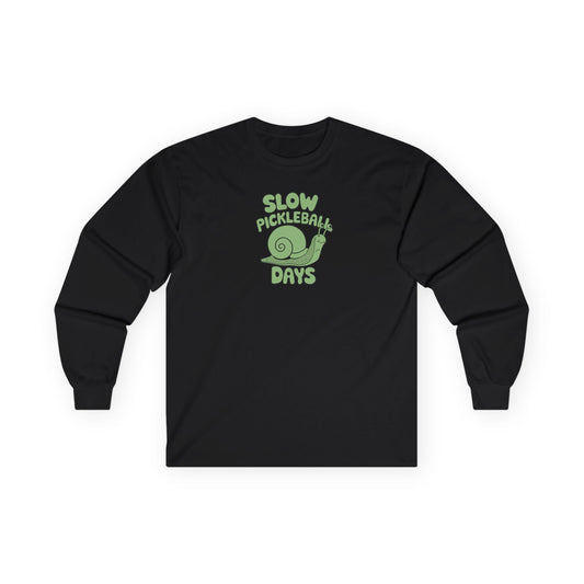 Women's Lightweight Pickleball Long Sleeves top - Slow Pickleball Days Black