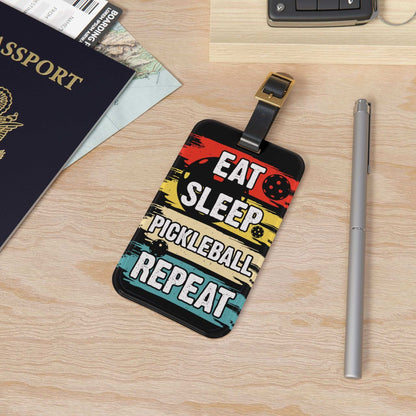 Pickleball Cool Luggage Tag - Eat Sleep Pickleball Repeat Retro