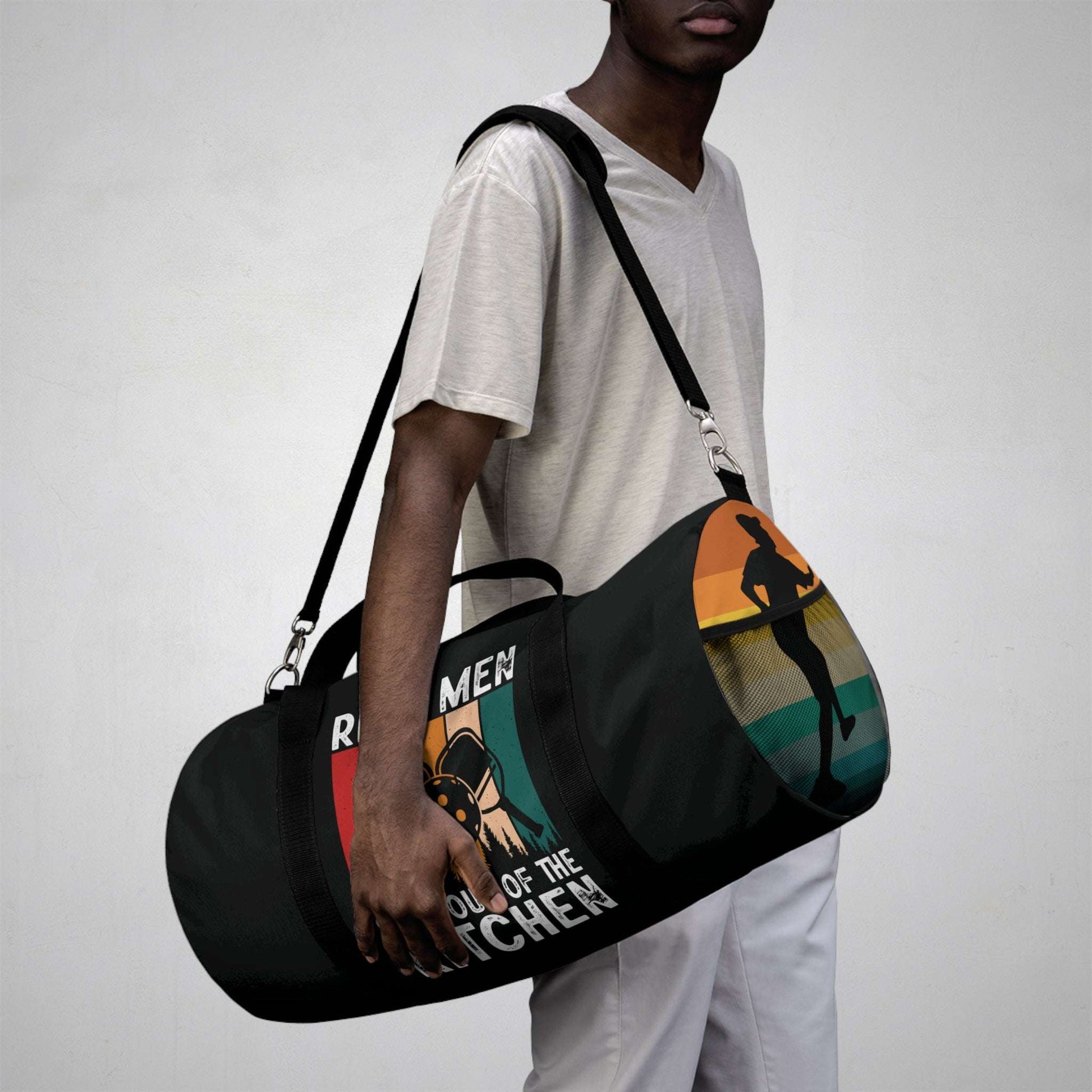 Pickleball Cool Duffel Bag - Real Men Stay Out Of The Kitchen Retro