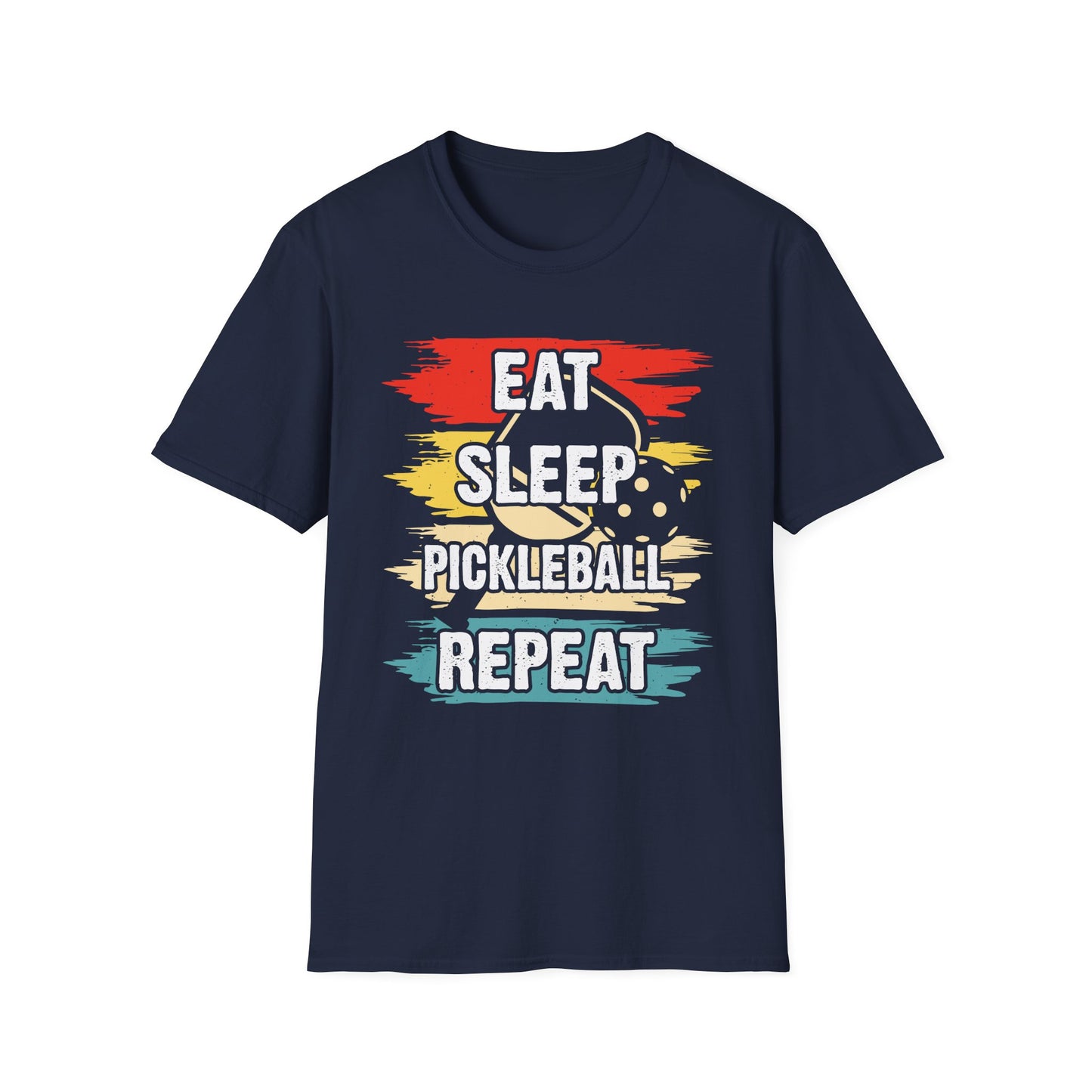 Men's Vibrant Pickleball T-shirt - Eat Sleep Pickleball Repeat Retro Navy