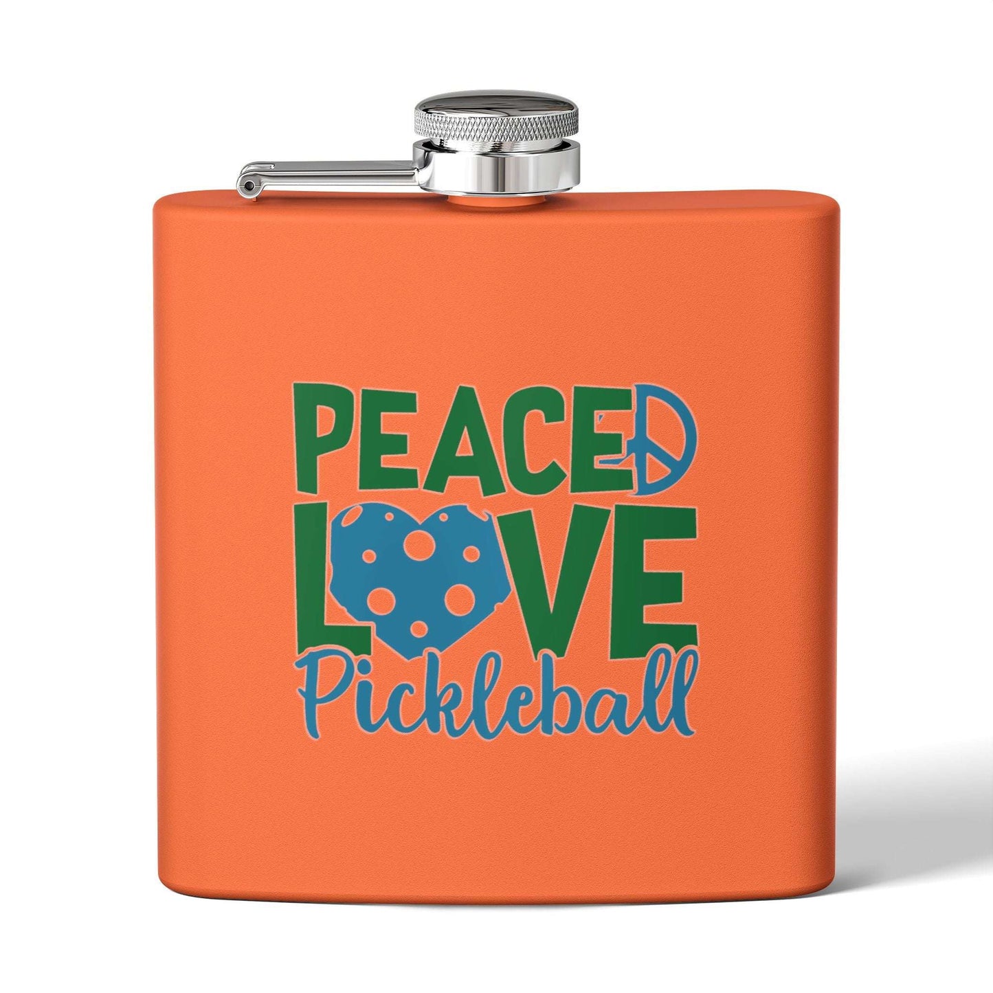 Pickleball Unique Flask - Peace, Love, Pickleball Orange