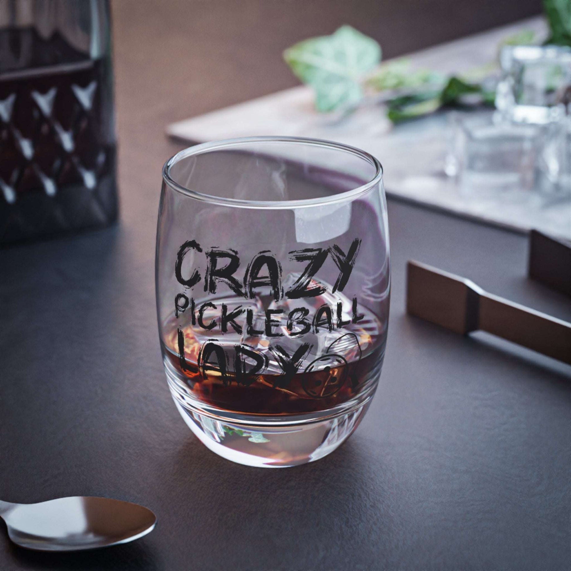 Pickleball Funny Whiskey Glass - Crazy Pickleball Lady