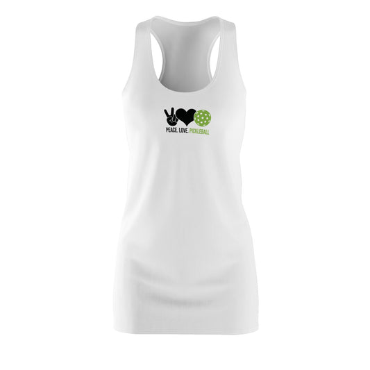 Women's Cute Pickleball Dress - Peace, Love, Pickleball White