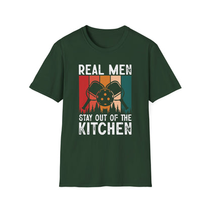 Men's Pickleball T-shirt - Real Men Stay Out of the Kitchen Retro Green