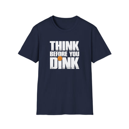 Men's Soft Pickleball T-shirt - Think Before You Dink Navy