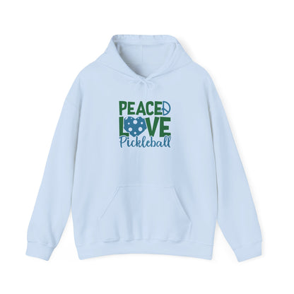 Women's Soft Pickleball Hoodie - Peace, Love, Pickleball Blue